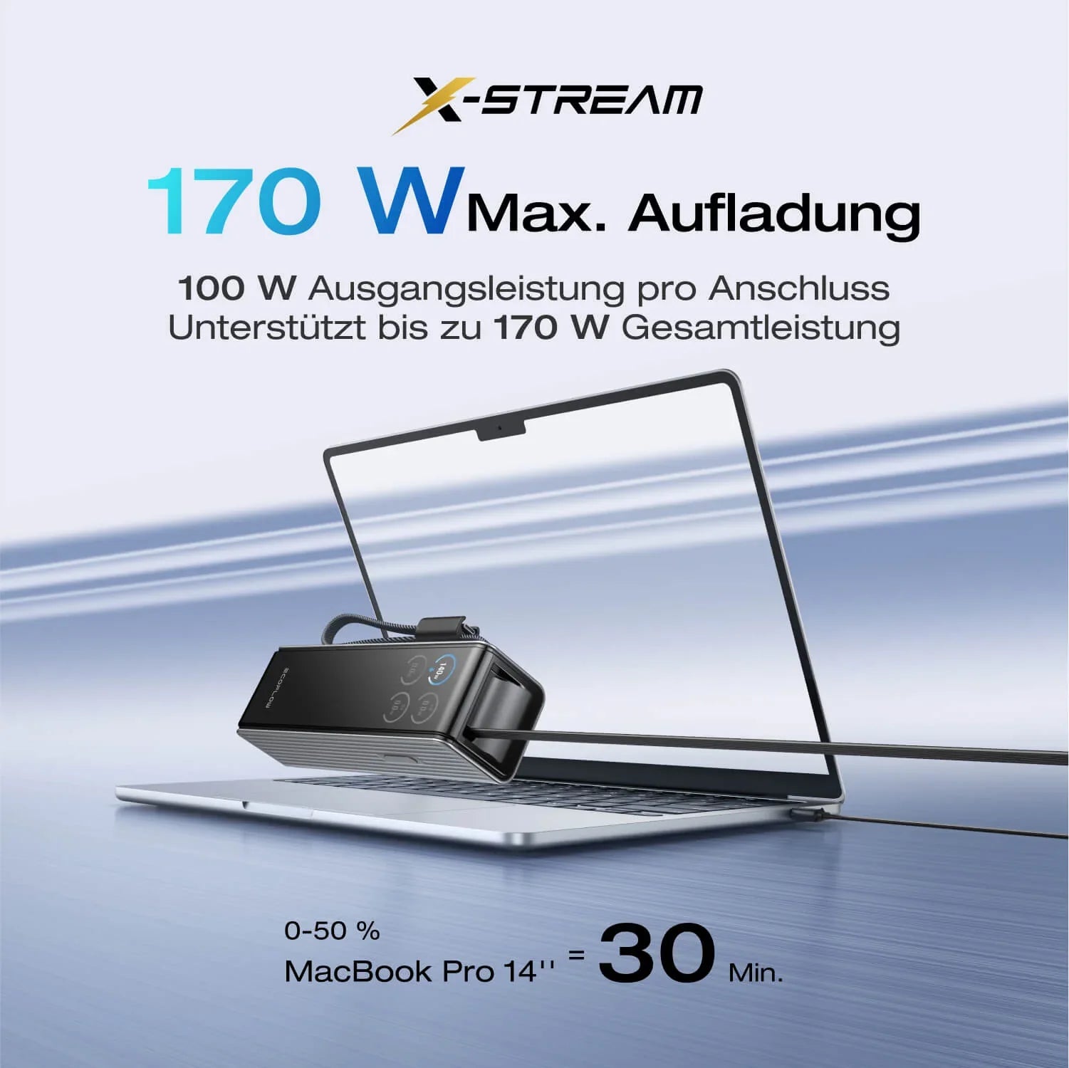 EcoFlow RAPID Powerbank 25'000 mAh grau | 140 W laden, bis zu 170 W entladen | + ausziehbares 100 W USB-C Kabel