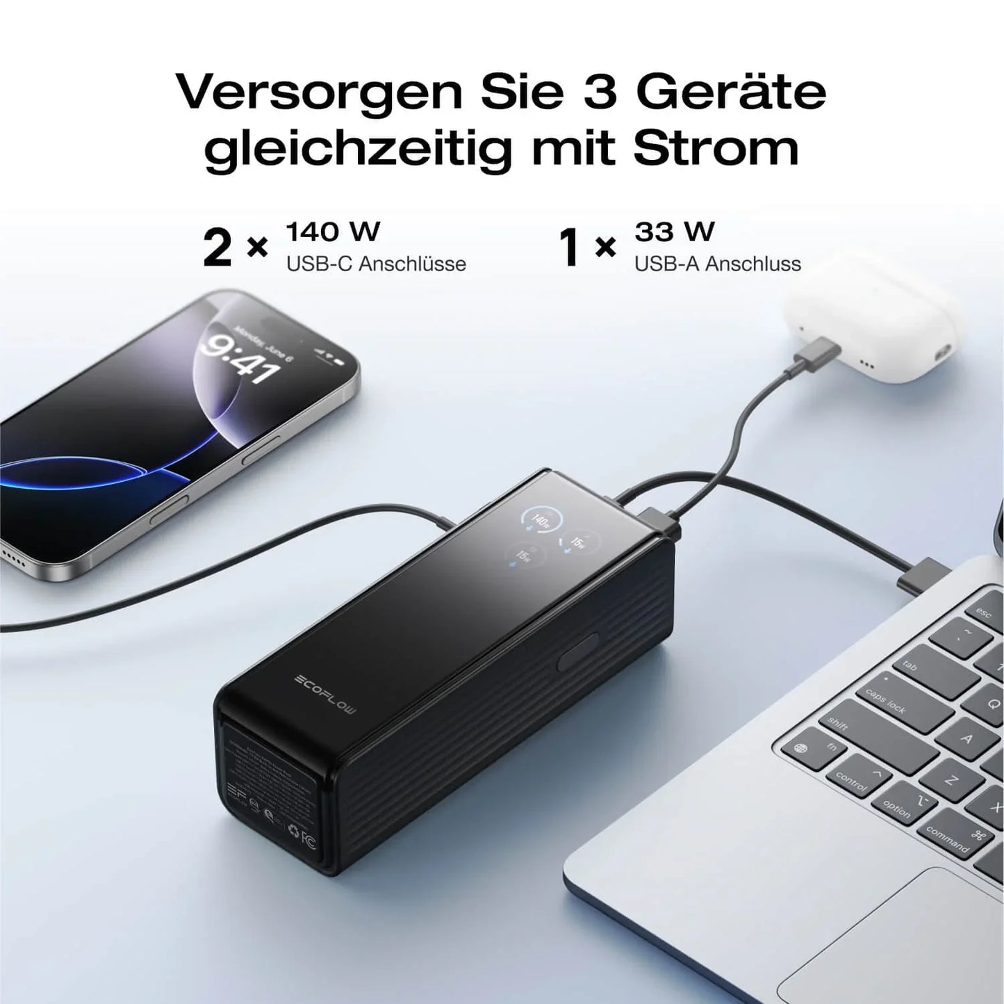 EcoFlow RAPID Powerbank 25'000 mAh grau | 140 W laden, bis zu 170 W entladen | USB-C und USB-A