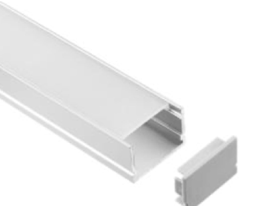 Jelektro LED Aluprofil 2 m, 27,04 mm, breites Aufbauprofil in Aluminium mit Abdeckung und Endkappe