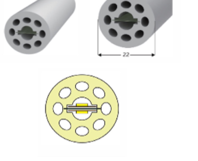 Jelektro LED Neon Streifen 360 Grad, Querschnitt des runden Silikonprofils mit 22 mm Durchmesser